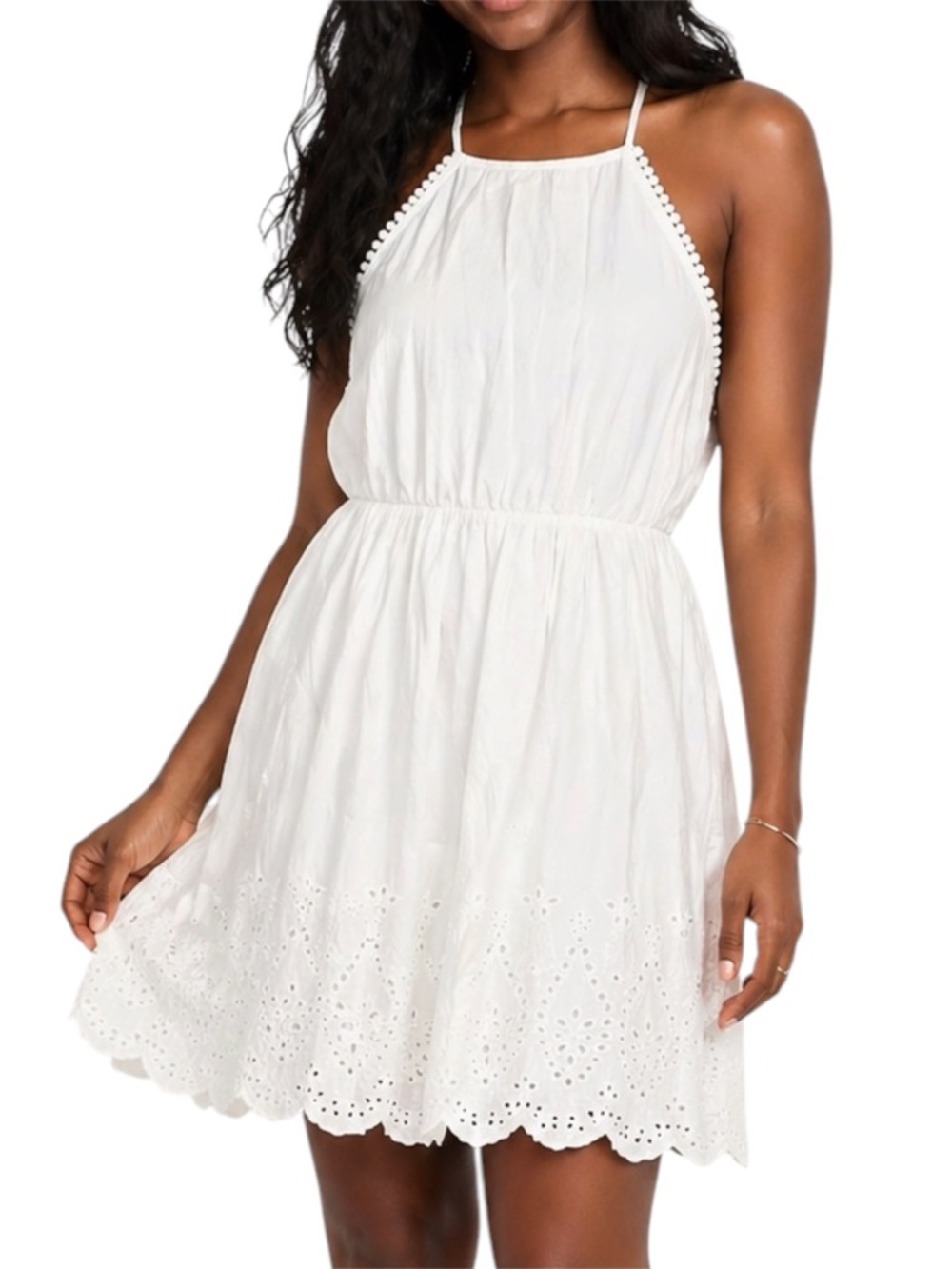 BLUE RAIN White High Neck Cotton Dress Small